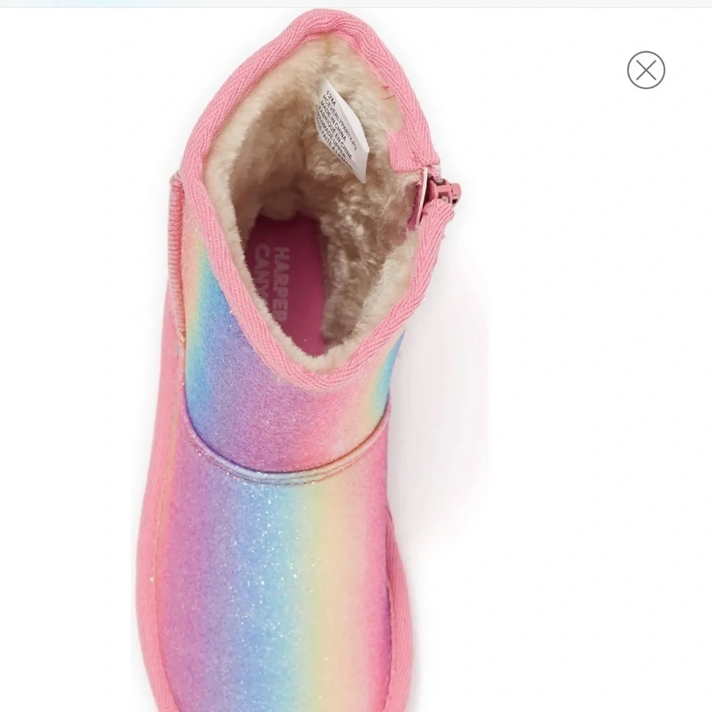 HARPER CANYON Girls Boots sz 6 Toddler Rainbow Glitter Faux Fur # bag Qt